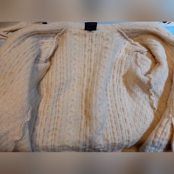 Aran Irish Fisherman Cable Knit Sweater Collared Neck 100% Wool Women Natural XL - Picture 9 of 13